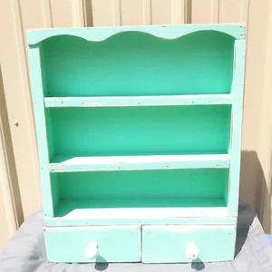 Mint Green Cottage Core Scalloped Rustic Farmhouse Wall Shelf Apothecary Spice - Picture 1 of 9