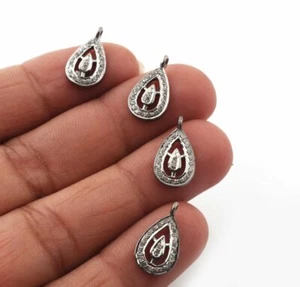 Pave Diamond Pear Shape Charm Pendant 925 Sterling Silver Additional Findings. - Picture 1 of 12