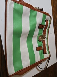 Michael Kors Large Hamilton Striped Handbag Tote Shoulder Strap  Green Stripe - Picture 1 of 6