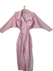 Vintage 80s Retro Pink Cotton Jumpsuit Romper S - Picture 1 of 9