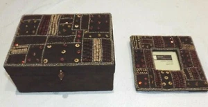 BEADED BROWN JEWELLERY STORAGE BOX & MATCHING PHOTO FRAME - Picture 1 of 7