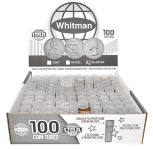 Round Quarter (24.3mm) Crystal Clear Polystyrene Coin Tubes - Box 100 - Picture 1 of 2