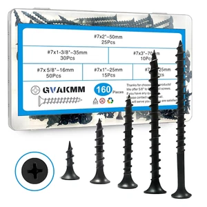 Drywall Screws Assortment Kit,#7 Black Wood Screws Set,160Pcs,5 Sizes(3'',2'',1- - Picture 1 of 12