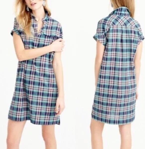 J Crew Shirt Dress Tunic Checked Vintage Short Sleeve Casual Day Dress Size XL - Picture 1 of 16