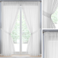 Stunning Elegant Victorian Lace Edge Crushed White Voile Tieback Curtain Panels