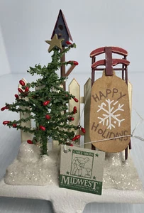 Midwest of Cannon Falls SLED TREE BIRDHOUSE & PICKET FENCE 7" Stocking Hanger - Picture 1 of 12