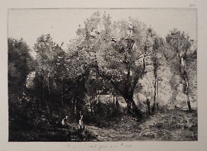 JB Camille COROT : Bois d'Avray, GRAVURE signée, Durand Ruel, 1873
