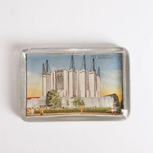 Worlds Fair 1933 1934 Travel Transport Building Chicago Glass Paperweight - Picture 1 of 7
