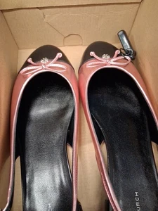 Tory Burch Cap Toe Metallic Schwarz Rosa Leder Ballerinas mit Schleife Gr. 11 Selten - Bild 1 von 17