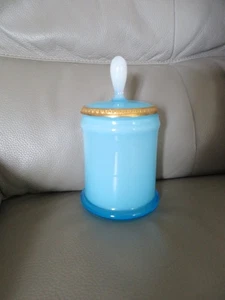 ancien grand pot en opaline bleu liseré argenté 20.5 cm - Picture 1 of 5