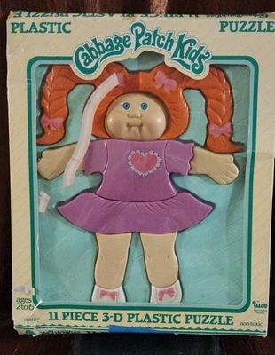 1983 Vintage CABBAGE PATCH KIDS 3D Plastic Puzzle Girl in Purple Dress Orig. Box - Image 1 of 2