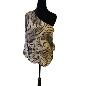 DREW 100% Silk One Shoulder Blouse Size M | Animal Print Asymmetrical - Picture 1 of 7