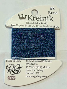 Kreinik #8 Fine Braid - 13.7M Card - Color 329 Bahama Blue - Picture 1 of 1