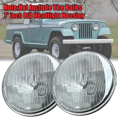 Pair 7" Inch Round LED Headlights Hi Lo Beam Housing For Jeep Commando 1966-1973 - Image 1 of 4