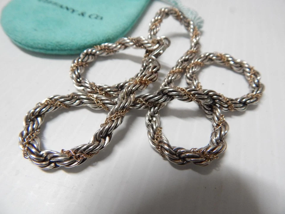 COLLAR CADENA PLATA ESTERLINA 14K TIFFANY VINTAGE MARCA ANTIGUA + BOLSA - ¡COMO NUEVO! Foto 1 de 4