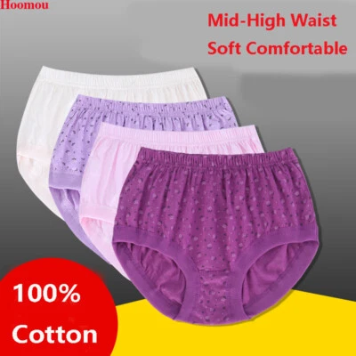 Ropa interior de algodón para mujeres cintura media-alta transpirable cómodo bragas calzoncillos talla grande Foto 1 de 4