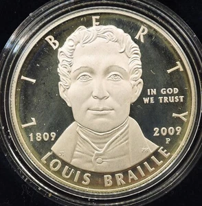 2009 P Proof Louis Braille Commemorative Silver Dollar - Picture 1 of 3