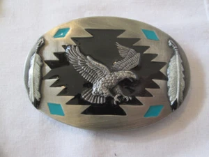 Southwestern Flying Eagle Belt Buckle With Feathers & Turquoise Accents  NEW - Picture 1 of 3
