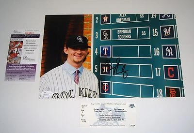 Brendan Rodgers Colorado Rockies Signed Color 8x12 Photo Draft Day JSA W Ticket - Image 1 of 2