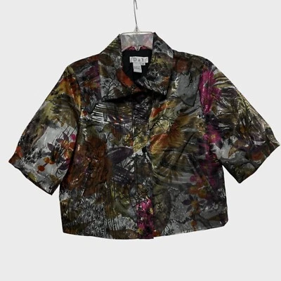 D & Y Jacket Women's Medium Abstract Floral Short Sleeve Zip Snap Front Cropped - Image 1 of 4