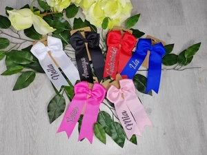 Handmade Large 4" Personalised Custom Name Grosgrain Ribbon Hair Bow Clip Bobble - Picture 1 of 11