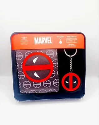Marvel Comics Deadpool Logo Bi-fold Wallet With Key Chain, Buckle Down - New! - Image 1 of 4