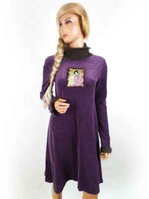 T. S Morado Longitud hasta la rodilla Vestido de punto Algodón Manga larga - Imagen 1 de 4