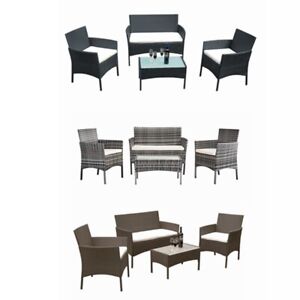 4 PCS Rattan Garden Furniture Set Patio Table Chairs Sofa Balcony Bistro Outdoor