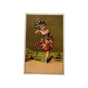 Antique Postcard - tiny girl with flowers - Picture 1 of 2