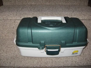 PLANO 3 Tray Fishing Tackle Box 6103 Green Off White BASS PICTURED 16" X 8" X 8" - Picture 1 of 6