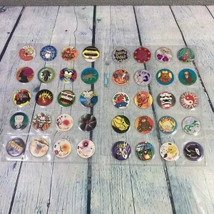 Vintage Pogs Milk Caps Lot of 40 Pieces w Storage Pages 1990s PL17 - Picture 1 of 10