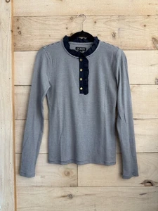 NWOT J Crew Navy White Striped Ruffle Henley Stretch Knit Top Preppy Nautical S - Picture 1 of 3