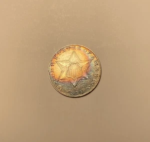 1856 3 Cent Silver Piece AU Rainbow Toned 3CS - Picture 1 of 6