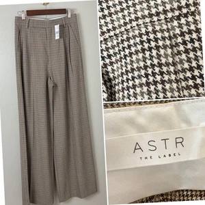 NWT $125 ASTR The Label Milani Wide Leg Pleated Pants S Houndstooth Classic Prep - Picture 1 of 15