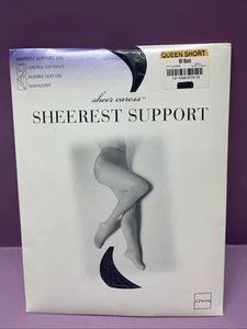 Sheer Caress Sheerest Support Pantyhose, Queen Short Off Black - Picture 1 of 3