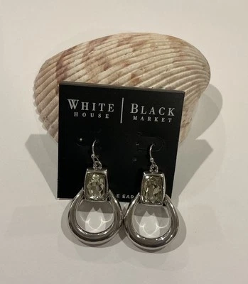 🆕 White House Black Market Silver Crystal Door Knocker Dangle Earrings-NEW! - Image 1 of 4