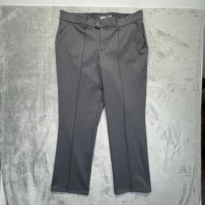 Pantalones de vestir Lee para mujer 18W gris a rayas calce regular pierna recta cintura cómoda Foto 1 de 4
