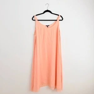 Eileen Fisher Midi Dress XL Peach Silk Chiffon Sleeveless Scoopneck - Picture 1 of 6