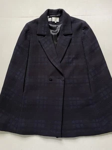 Use Unused Budapest Blazer Womens 38 Blue Plaid Poncho Sleeveless Jacket - Picture 1 of 8