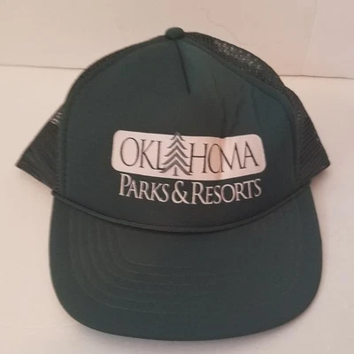 Vintage Used,  Oklahoma Parks & Recsorts Green. Snapback Mesh Truckers Hat. - Image 1 of 4