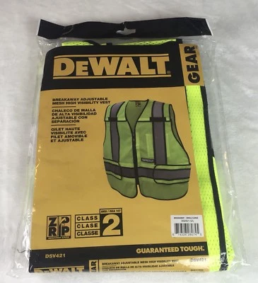 DeWalt DSV421-S/L Class 2 Adjustable Breakaway Mesh High Visibility Vest S/L New - Image 1 of 4
