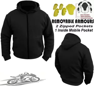 MENS BLACK FLEECE HOODIE REMOVABLE CE ARMOUR MOTORBIKE / MOTORCYCLE JACKET - Picture 1 of 2