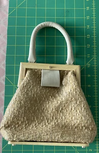 Ester & Lilly woven/wood/leather WRISTLET POUCH purse - Picture 1 of 9