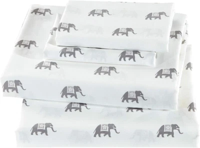Juego de Sábanas Elefante Gris/Blanco Elefantes Sábana Ajustable Sábana Ajustable y Funda de Almohada  Foto 1 de 4