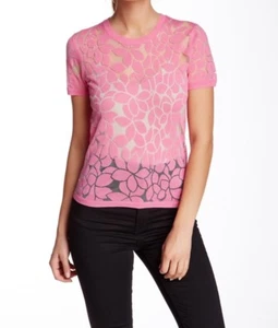 NWT Yoana Baraschi Aloe Flower Burnout Tee Sheer Knit pink XS Anthropologie - Picture 1 of 2