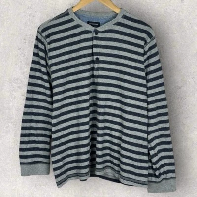 Duchamp London Grey Blue Striped Long Sleeve Henley Shirt Mens Size Large Casual - Image 1 of 4