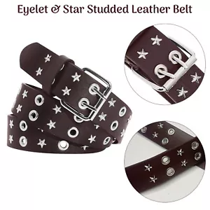 Mens Leather Belts Star Studded Punk Rock Gothic Style PU Leather Belt Womens - Picture 1 of 12