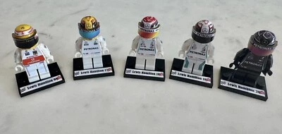 5 X F1 Minifigure Lewis Hamilton World Champion 2008, 2017, 2018, 2019, 2020 Mer - Immagine 1 di 4