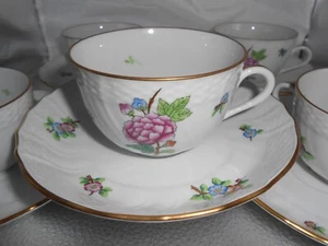 5 HEREND Hungary Eton 1725 floral coffee cup/saucers gold basketweave handpainte - Picture 1 of 5