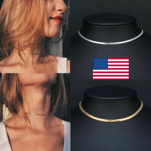 Simple Fashion Smooth Flat Plain Snake Silver Gold Choker Necklace Chain Jewelry - Picture 1 of 13